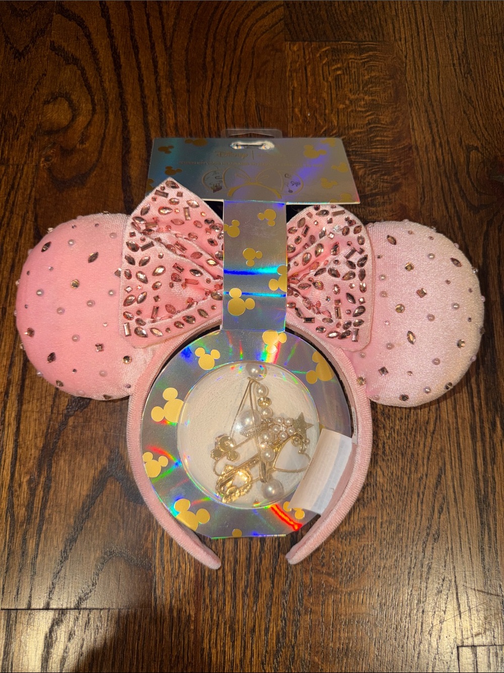 Disney Pink Jeweled Minnie Mouse Ears Headband with Bow